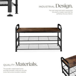 Tectake Shoe Rack Southampton - Surface Shelf And 2 Grid Shelves, Industrial Style -  - Industrial Wood Dark, Rustic - thumbnail 3