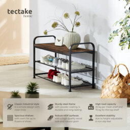 Tectake Shoe Rack Southampton - Surface Shelf And 2 Grid Shelves, Industrial Style -  - Industrial Wood Dark, Rustic - thumbnail 2