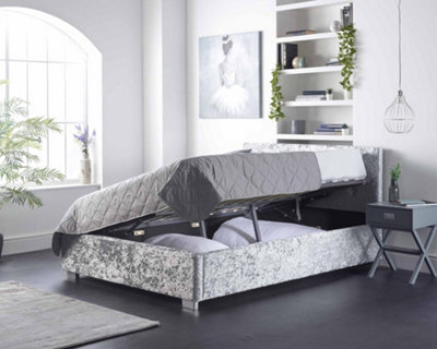 Aspire Side Opening Ottoman Storage Bed In Grey Crushed Velvet, King - image 1