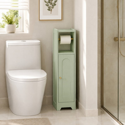 Homcom Toilet Roll Holder Bathroom Cabinet With Adjustable Shelf Light Green - image 1