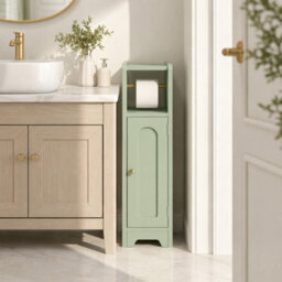 Homcom Toilet Roll Holder Bathroom Cabinet With Adjustable Shelf Light Green - thumbnail 2