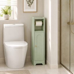 Homcom Toilet Roll Holder Bathroom Cabinet With Adjustable Shelf Light Green