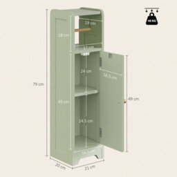 Homcom Toilet Roll Holder Bathroom Cabinet With Adjustable Shelf Light Green - thumbnail 3