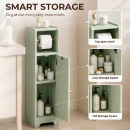 Homcom Toilet Roll Holder Bathroom Cabinet With Adjustable Shelf Light Green - thumbnail 5