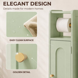 Homcom Toilet Roll Holder Bathroom Cabinet With Adjustable Shelf Light Green - thumbnail 7