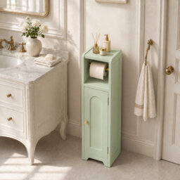 Homcom Toilet Roll Holder Bathroom Cabinet With Adjustable Shelf Light Green - thumbnail 9