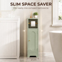 Homcom Toilet Roll Holder Bathroom Cabinet With Adjustable Shelf Light Green - thumbnail 4