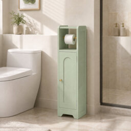 Homcom Toilet Roll Holder Bathroom Cabinet With Adjustable Shelf Light Green - thumbnail 8
