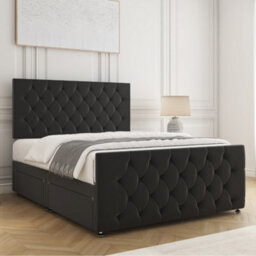 Bsspoke Maya Divan Bed Set Black Plush Velvet 24Inch Headboard & 20Inch Footboard 2 Drawers Same Side & Mattress In All Sizes - thumbnail 3