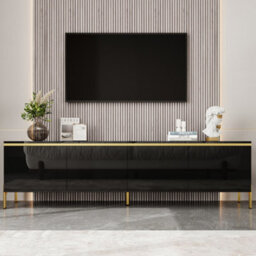 Btm High Gloss Tv Stand, 4 Door Media Console With Cable Management And Gold Trim, Storage Tv Cabinet - thumbnail 6