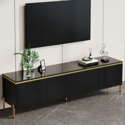 Btm High Gloss Tv Stand, 4 Door Media Console With Cable Management And Gold Trim, Storage Tv Cabinet - thumbnail 3