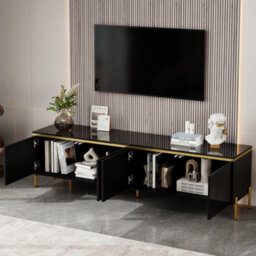 Btm High Gloss Tv Stand, 4 Door Media Console With Cable Management And Gold Trim, Storage Tv Cabinet - thumbnail 8