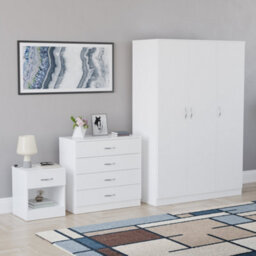 Lassic Vida Designs Riano 3 Piece Bedroom Set (1 Drawer Bedside Chest, 4 Drawer Chest, 3 Door Wardrobe), White - thumbnail 6