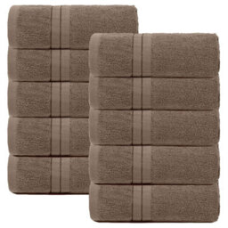Ohs 10 Pack Of 100% Cotton Hand Towel, 50 X 80Cm - Mocha - thumbnail 1