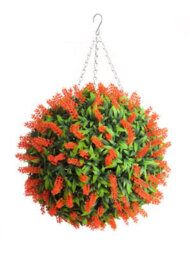 Pair Of Best Artificial 38Cm Orange Lush Lavender Hanging Basket Flower Topiary Ball - Weather & Fade Resistant - thumbnail 2