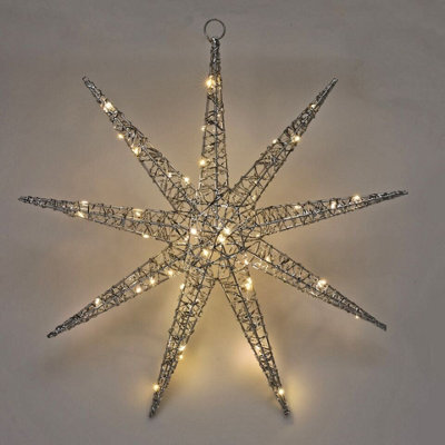 Urbn-Living Urbnliving 52Cm Width Hanging Silver Snowflake Christmas Star Decoration Led Lights - image 1