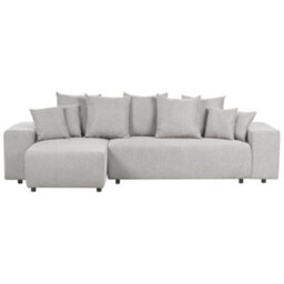 Beliani Corner Sofa Bed 3 Seater Luspa Fabric Light Grey With Storage Right Hand