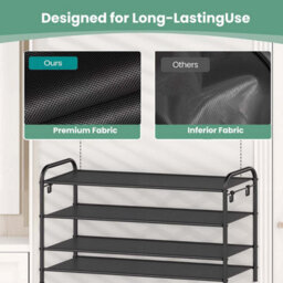 LEDREM 3-Tier Shoe Organizer, Fabric Shoe Shelf Storage With 4 Hooks, Holds Up To 15 Pairs Of Shoes, Height-Adjustable Shoe Rack, Black - thumbnail 4