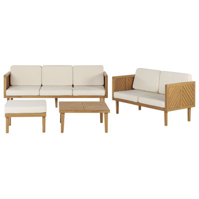 Beliani Garden Lounge Set With Table And Ottoman 5 Seater Baratti Acacia Wood Brown - image 1