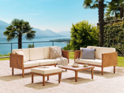 Beliani Garden Lounge Set With Table And Ottoman 5 Seater Baratti Acacia Wood Brown - thumbnail 2