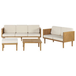 Beliani Garden Lounge Set With Table And Ottoman 5 Seater Baratti Acacia Wood Brown - thumbnail 1
