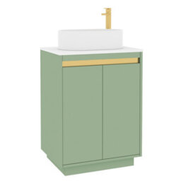 Royal Bathrooms Orion 600mm Mint Sage Floor Standing Plain White Countertop Vanity Unit 2 Door With Peak Basin & Brushed Brass Accent Trim - thumbnail 6