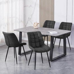 MCC Direct Set Of 2 Slate Suede Effect Dining Chairs Plush Padded Upholstered Accent Chair - Alba By Mcc