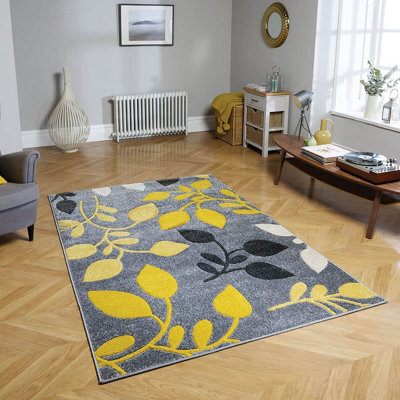 Modern Easy To Clean Floral Grey Rug For Dining Room-80Cm X 150Cm - image 1