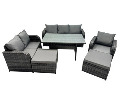Fimous 8 Seat Outdoor Wicker Pe Rattan Garden Furniture Set Dining Table Sofa Set With 2 Big Stools Dark Grey Mixed - image 1