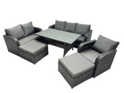 Fimous 8 Seat Outdoor Wicker Pe Rattan Garden Furniture Set Dining Table Sofa Set With 2 Big Stools Dark Grey Mixed - thumbnail 2