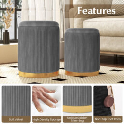Gainoom Set Of 2 Velvet Storage Ottoman Modern Round Ottoman With Storage - thumbnail 5