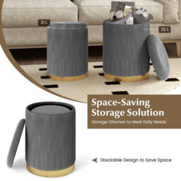 Gainoom Set Of 2 Velvet Storage Ottoman Modern Round Ottoman With Storage - thumbnail 6