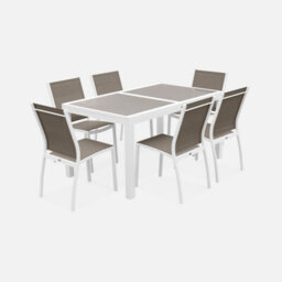 Sweeek - 6-Seater Extendable Aluminium Garden Table Set With Chairs White 210X90X75 Cm - Orlando - thumbnail 2