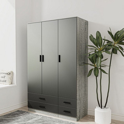 Urbn-Living Urbnliving 180Cm Height Black 3 Door 4 Drawer Wardrobe Storage Shelf Modern Bedroom Ash Grey Furniture - image 1