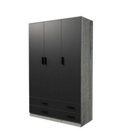Urbn-Living Urbnliving 180Cm Height Black 3 Door 4 Drawer Wardrobe Storage Shelf Modern Bedroom Ash Grey Furniture - thumbnail 3