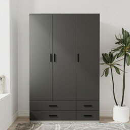 Urbn-Living Urbnliving 180Cm Height Black 3 Door 4 Drawer Wardrobe Storage Shelf Modern Bedroom Ash Grey Furniture - thumbnail 2