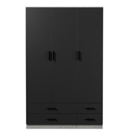 Urbn-Living Urbnliving 180Cm Height Black 3 Door 4 Drawer Wardrobe Storage Shelf Modern Bedroom Ash Grey Furniture - thumbnail 4