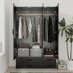 Urbn-Living Urbnliving 180Cm Height Black 3 Door 4 Drawer Wardrobe Storage Shelf Modern Bedroom Ash Grey Furniture - thumbnail 6
