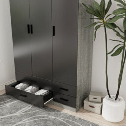 Urbn-Living Urbnliving 180Cm Height Black 3 Door 4 Drawer Wardrobe Storage Shelf Modern Bedroom Ash Grey Furniture - thumbnail 5