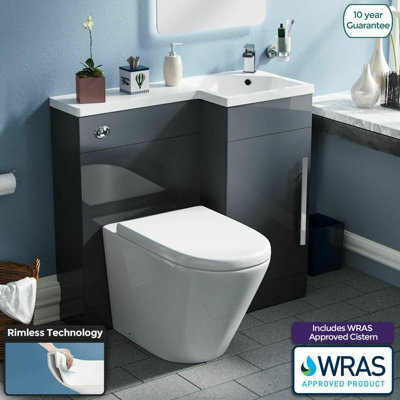 Nes Home 900mm Right Hand Cloakroom Grey Basin Vanity Unit And Toilet Pan Ellen - image 1