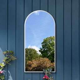 Mirroroutlet The Arcus White Metal Framed Arched Garden Mirror 140Cm X 70Cm