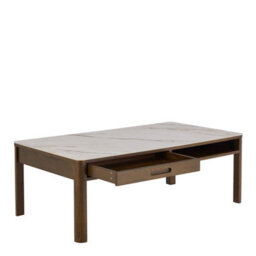 Wyld Haus Cork Rectangular Cream Ceramic Coffee Table With Oak Veneer Base - thumbnail 5