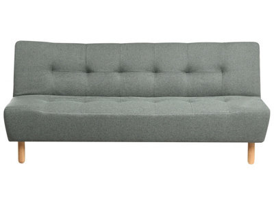 Wyld And Coco 3-Seater Sofa Bed In Green Fabric With Light Rubberwood Legs, Scandinavian Style, Single Bed Conversion - image 1