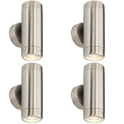 4 Pack Up & Down Twin Outdoor Wall Light - 2 X 7W Gu10 Led - Stainless Steel - image 1