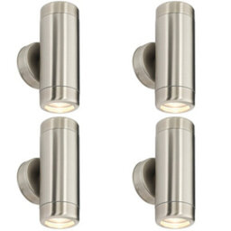 4 Pack Up & Down Twin Outdoor Wall Light - 2 X 7W Gu10 Led - Stainless Steel - thumbnail 1
