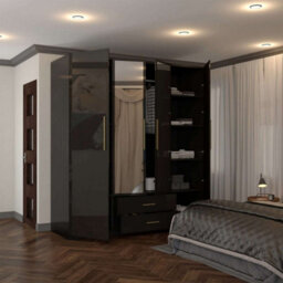 Sliding Wardrobes 4 u LTD Modern High Gloss Hinged Wardrobe With Mirror - 2, 3 Or 4 Doors And Built-In Drawers (Black,160Cm) - thumbnail 2