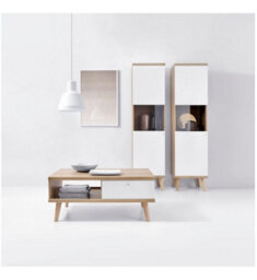 Arte Elegant Primo Coffee Table H460mm W1070mm D670mm In White And Oak Riviera - Stylish Living Room Centrepiece - thumbnail 3