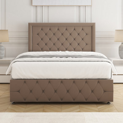 Bsspoke Lena Divan Bed Set Mink Plush Velvet 24Inch Headboard & Footboard & Mattress No Drawers In 3Ft 4Ft 4Ft6 5Ft 6Ft - image 1