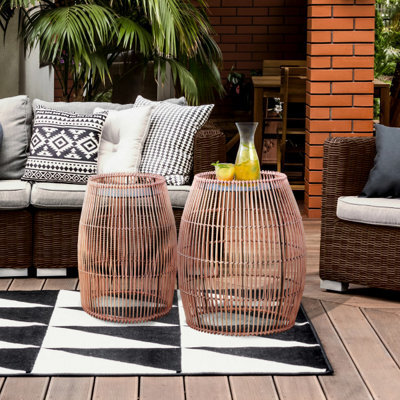 Teamson Home Outdoor Garden Side Table, Bamboo Table With Iron Table Top, Patio Furniture - 31.8 X 31.8 X 47 (Cm) - image 1