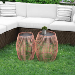 Teamson Home Outdoor Garden Side Table, Bamboo Table With Iron Table Top, Patio Furniture - 31.8 X 31.8 X 47 (Cm) - thumbnail 3
